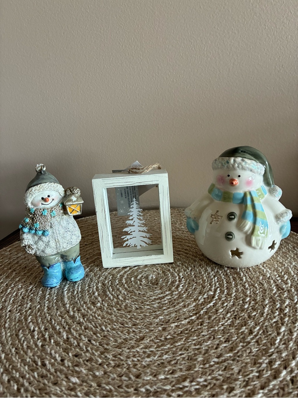 Vintage Duo Snowman with Framed White Tree
